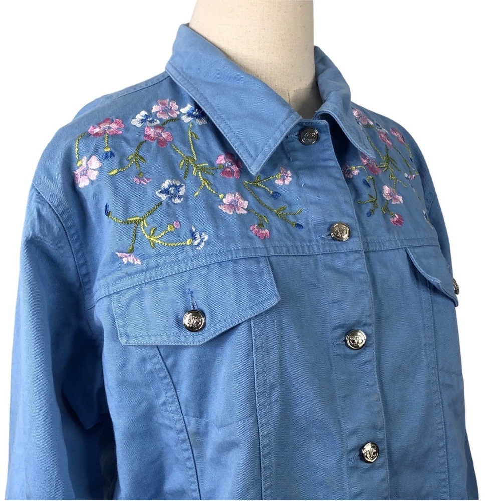 Blaine Trump Floral￼ Embroidered Jacket Blue Cotton Large